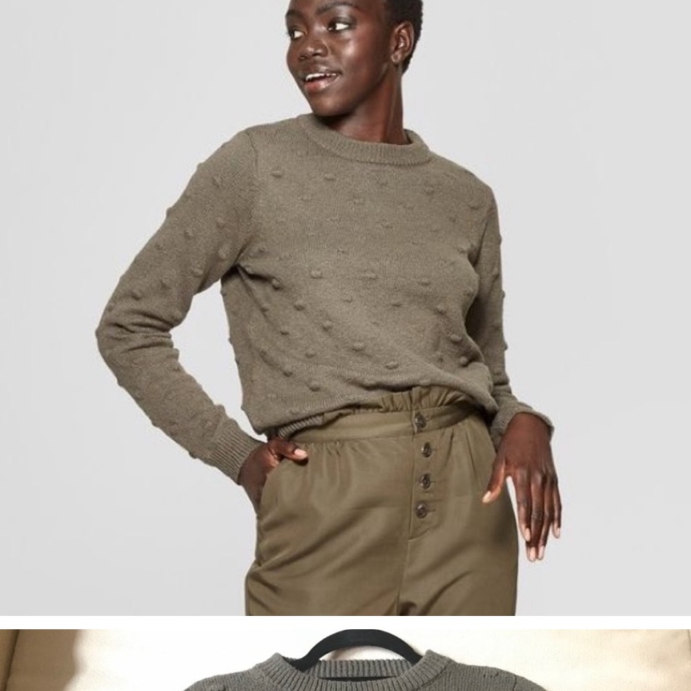 Who What Wear Popcorn Stitch Olive Sweater